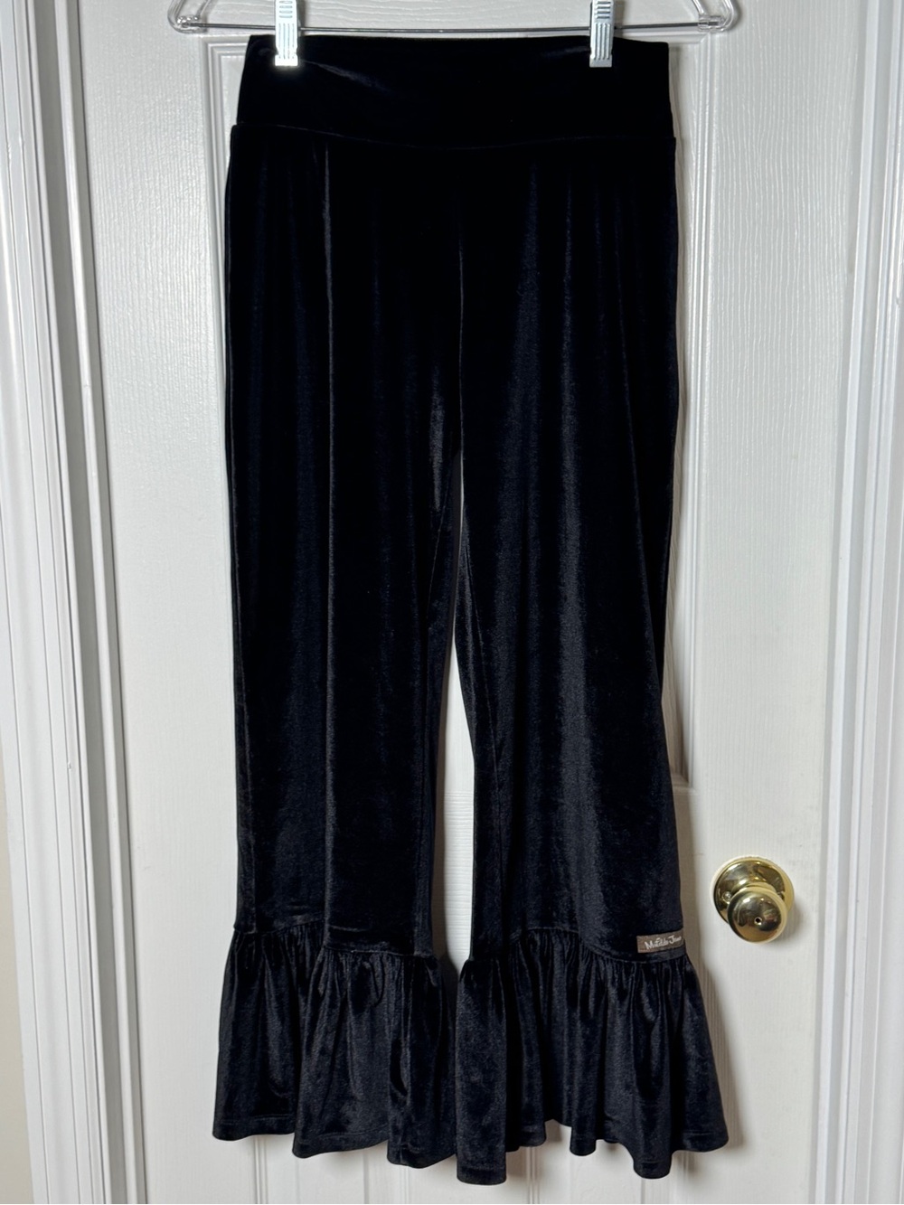 Matilda Jane Holiday Best Big Ruffle Black Velvet Pants Velour Flare Small